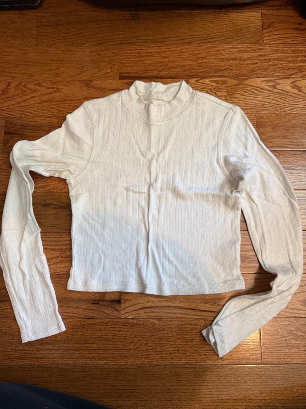 American Eagle Outfitters Cream Ribbed Mock Neck Long Sleeve Top